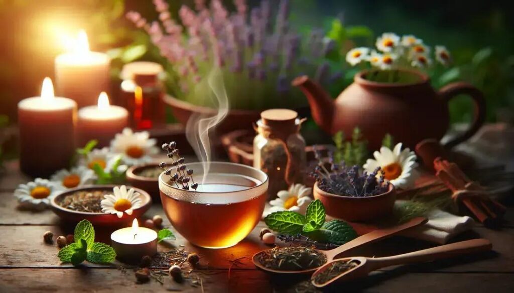 Chás Relaxantes: uma pausa natural para acalmar o corpo e a mente | Benverde Xícara de chá de camomila em ambiente acolhedor, representando chás relaxantes e momentos de calma