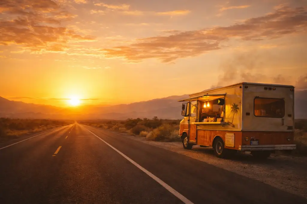 food truck estrada pôr do sol liberdade recomeço viagem