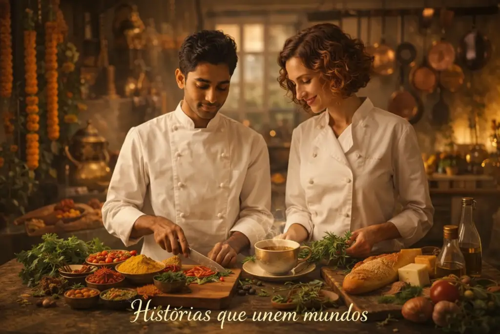 pessoas preparando alimentos juntas representando troca cultural e convivência