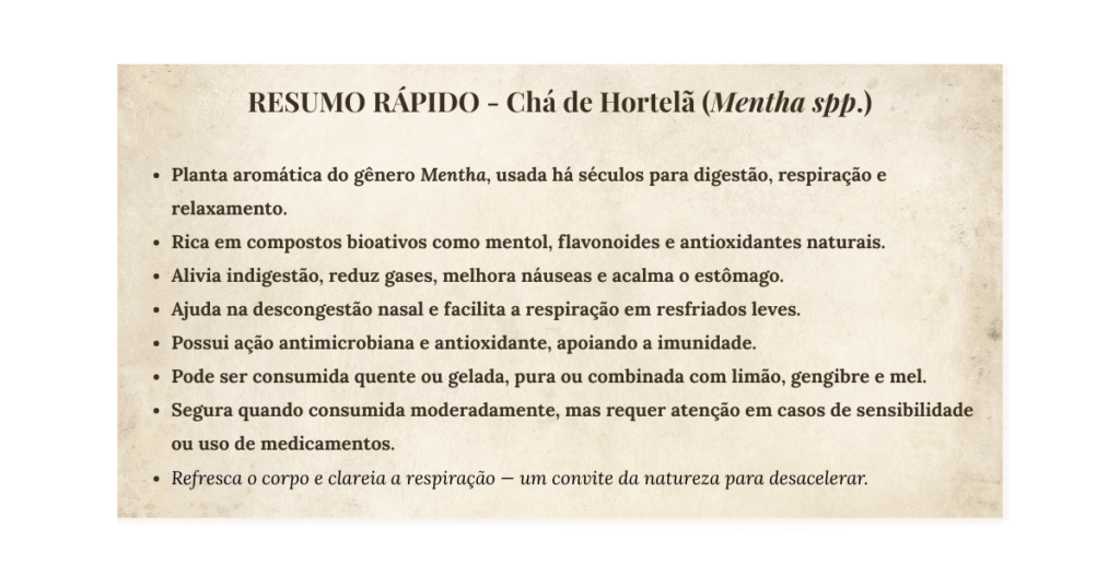 Chá de Hortelã: benefícios e como preparar | Benverde Card com resumo rápido sobre os benefícios do chá de hortelã