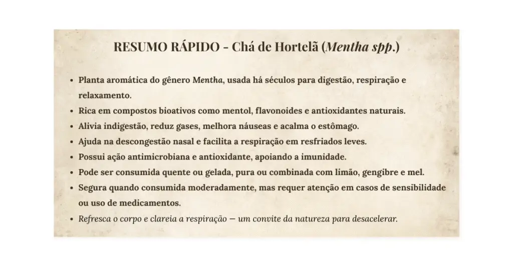 Chá de Hortelã: benefícios e como preparar | Benverde Card com resumo rápido sobre os benefícios do chá de hortelã
