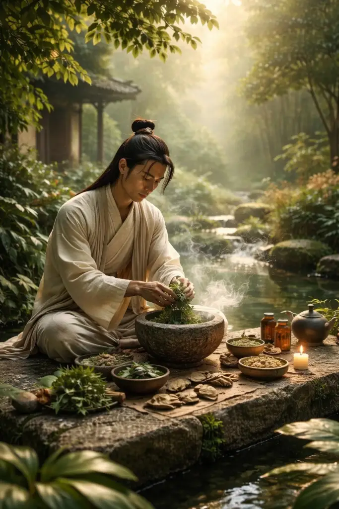 Rituais da Ásia antiga com plantas curativas