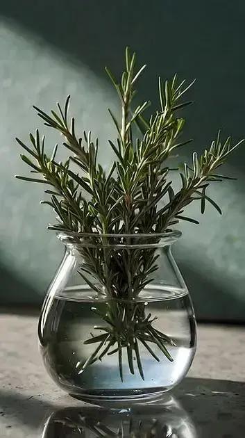 Ramos de alecrim fresco cultivados em vaso, usados no preparo de chás e infusões