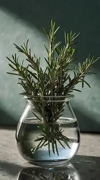 Ramos de alecrim fresco cultivados em vaso, usados no preparo de chás e infusões