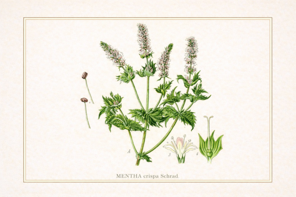 Hortelã-Mentha crispiata — ilustração botânica histórica (século XIX)