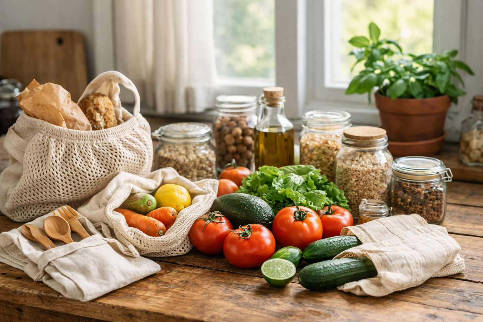 Vida sustentável na prática: pequenas atitudes que fazem a diferença | Benverde Vida Sustentável na prática: Cozinha sustentável com alimentos naturais, utensílios reutilizáveis e luz natural