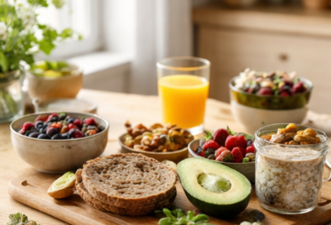 Receitas que nutrem: mesa simples com alimentos naturais representando receitas que nutrem o cotidiano