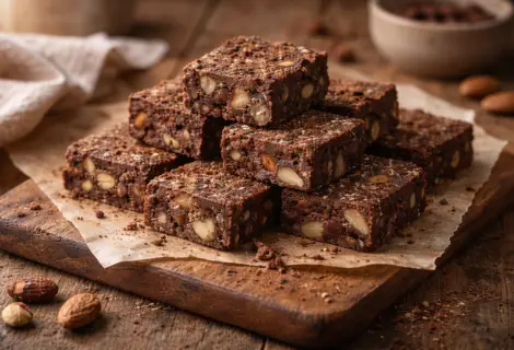 Doce de cacau e castanhas preparado com ingredientes naturais