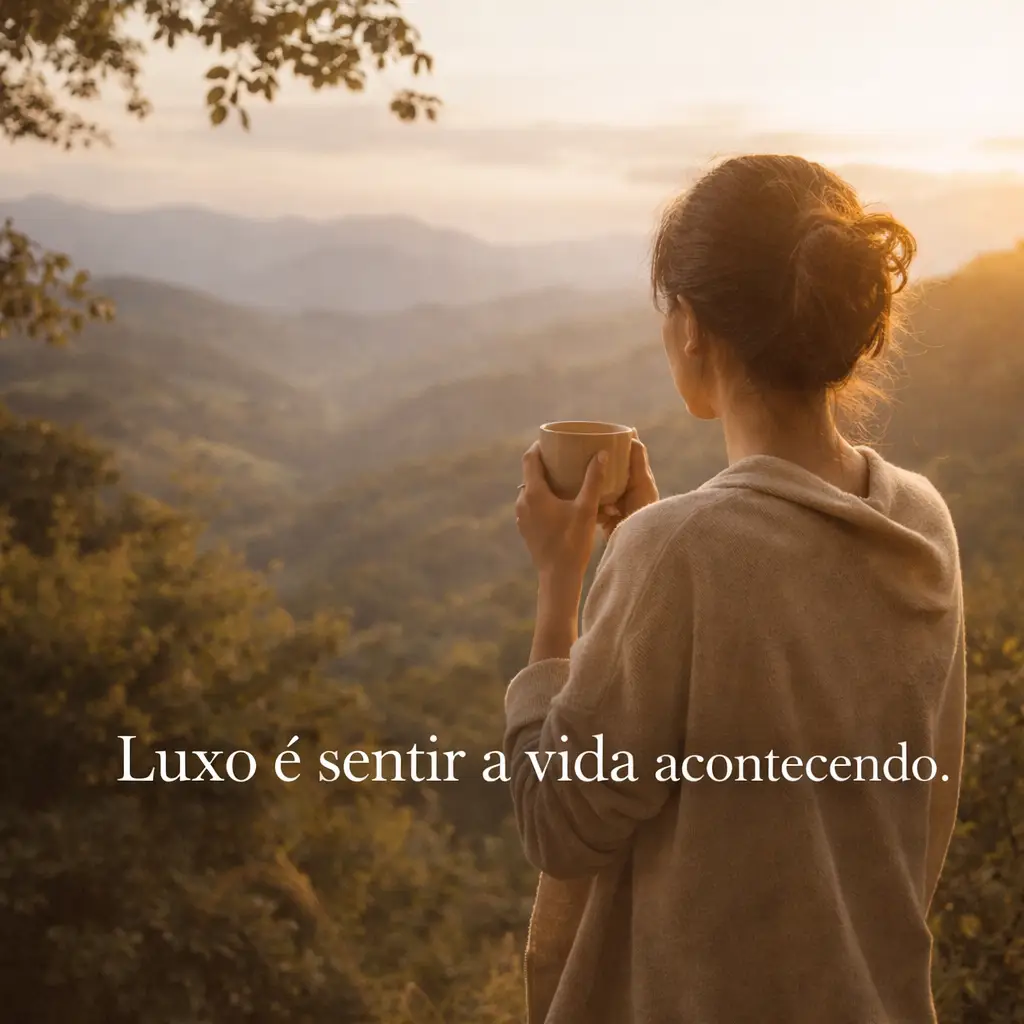 O luxo de uma vida simples: pessoa contemplando a natureza simbolizando presença e conexão com a vida