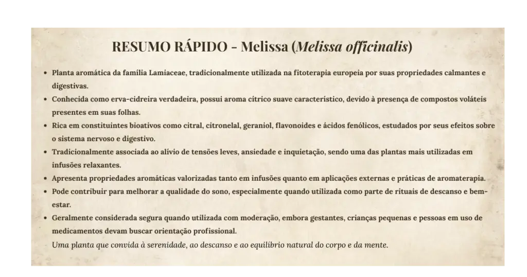 Melissa Officinalis card resumo | Benverde