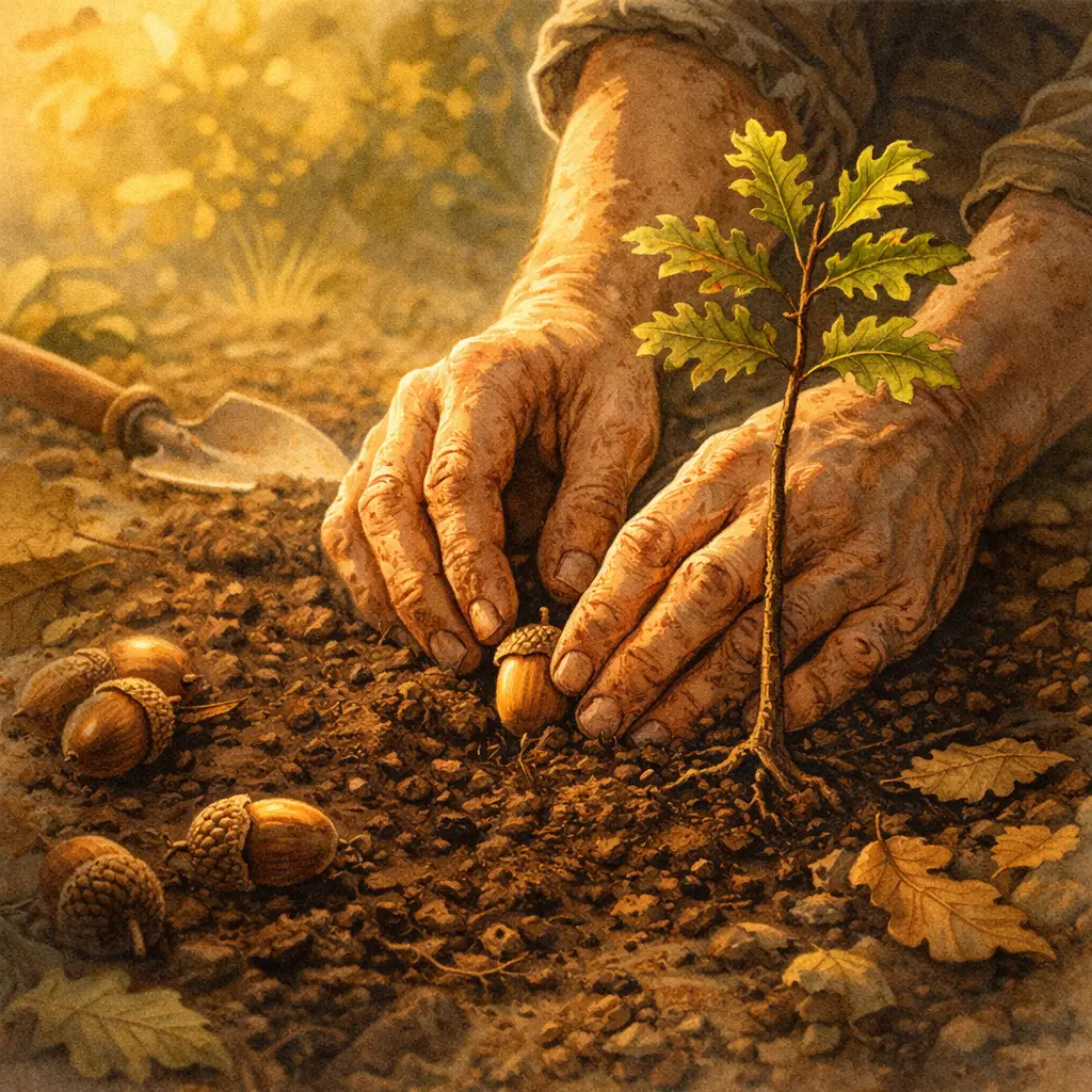 O homem que plantava árvores: O plantio de uma simples bolota de carvalho pode dar origem a uma floresta inteira ao longo do tempo.