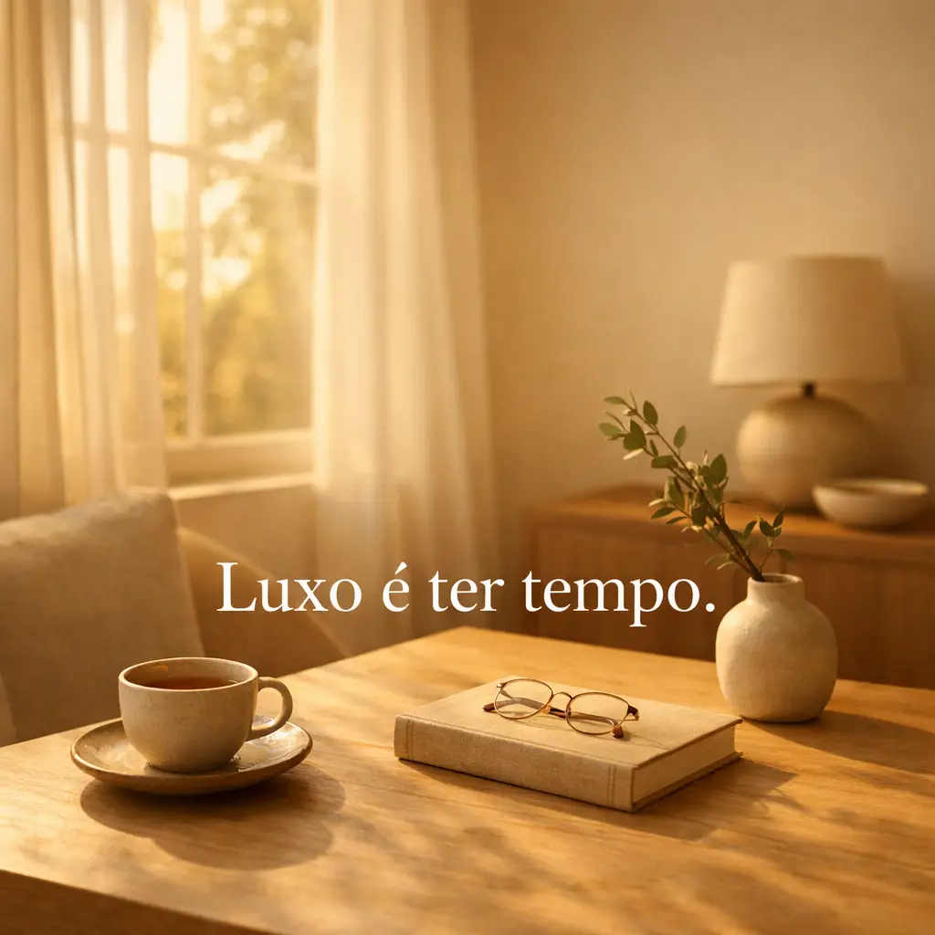 Luxo de uma vida simples: ambiente minimalista com luz natural representando luxo simples e tempo de qualidade