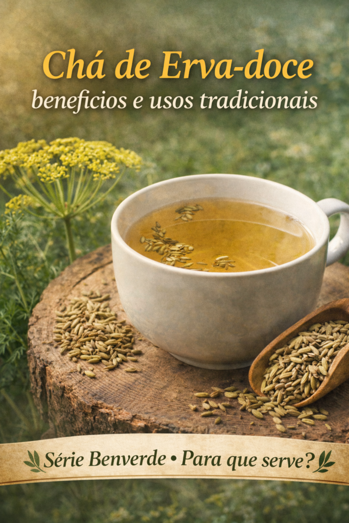 Para que serve a erva-doce: xícara de chá de erva-doce com sementes de Foeniculum vulgare em ambiente natural acolhedor