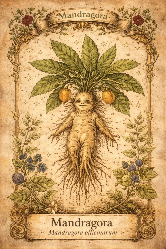 mandrágora existe: Ilustração botânica antiga da mandrágora (Mandragora officinarum)