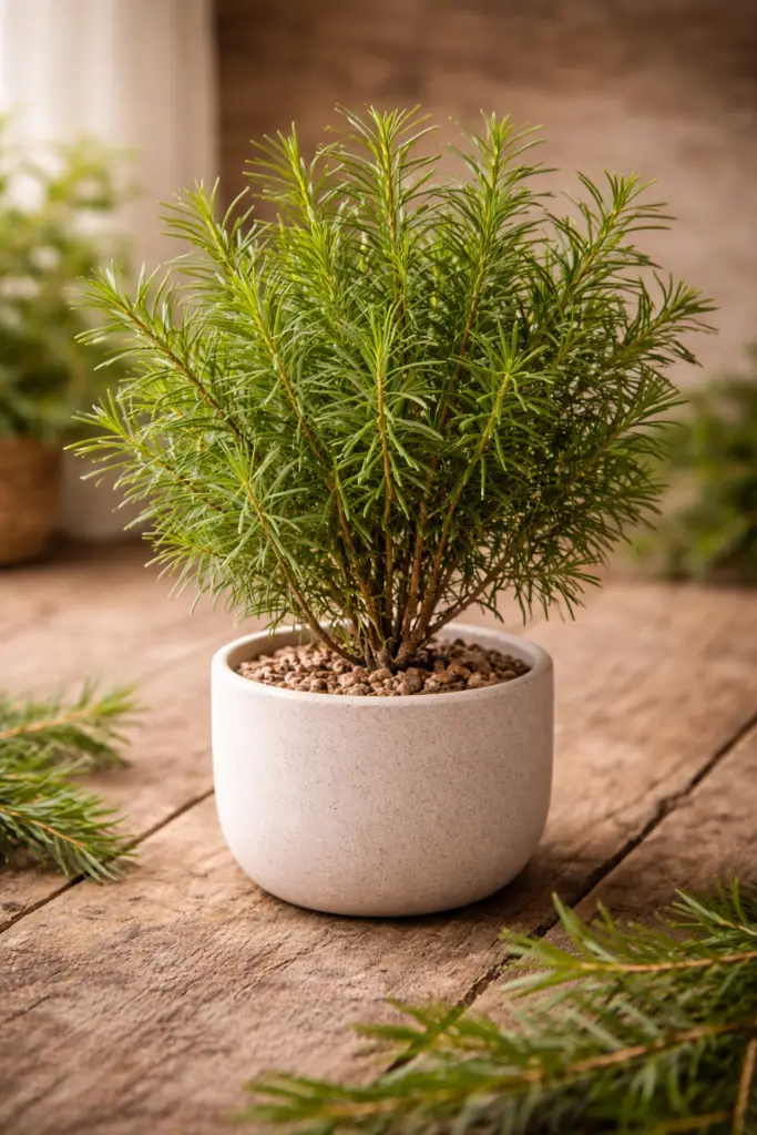 Planta Melaleuca alternifolia cultivada em vaso, espécie conhecida como tea tree