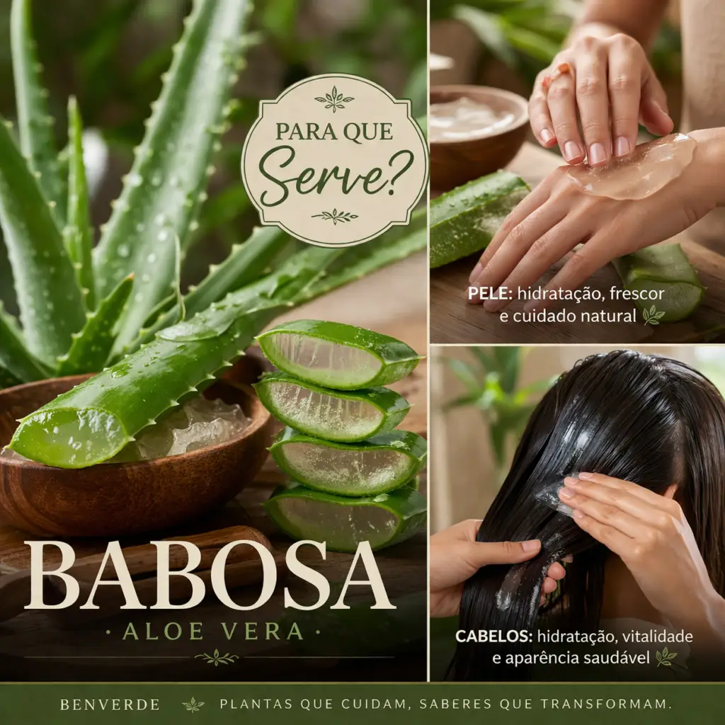 Para que serve a babosa: planta babosa (Aloe vera) em ambiente natural com selo série Para que serve