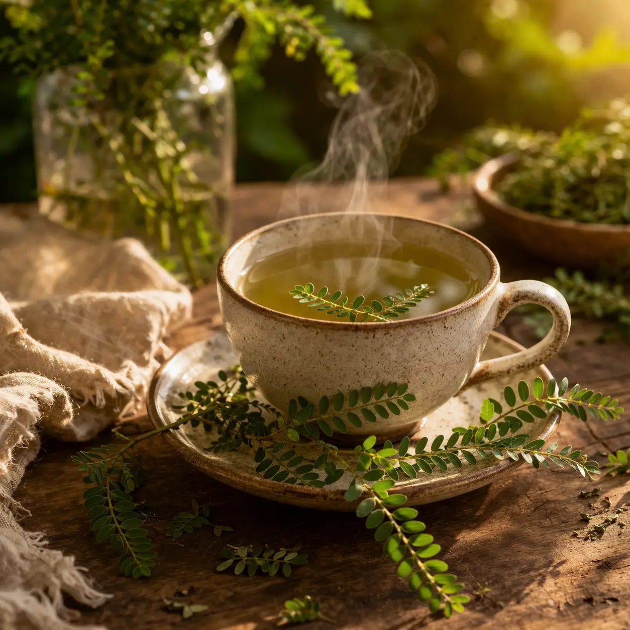 chá de quebra pedra xícara vapor infusão natural Phyllanthus niruri