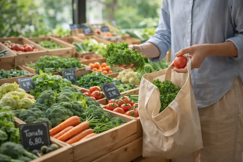 Escolha de alimentos naturais na feira