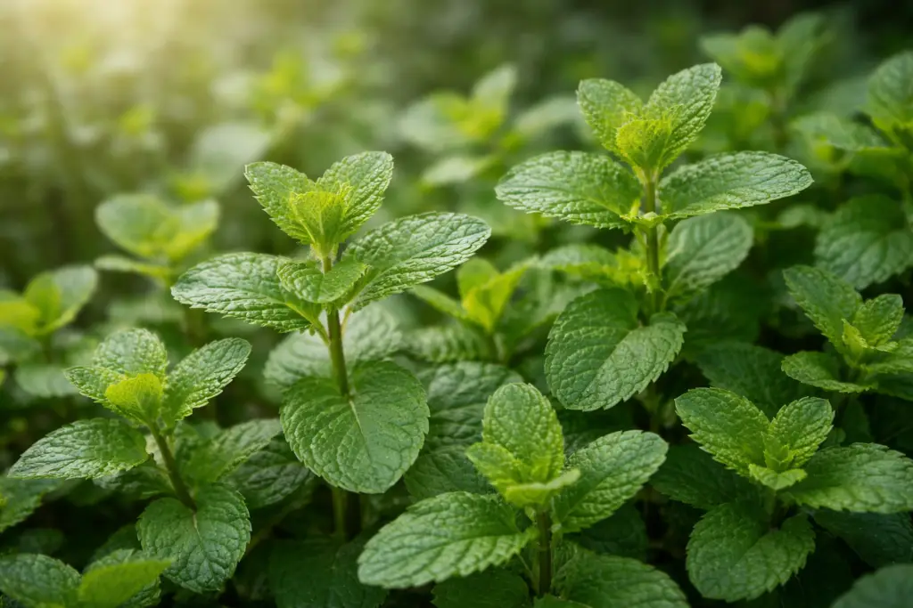 Chá de Hortelã: benefícios e como preparar | Benverde folhas de hortelã frescas crescendo na natureza