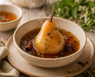 Pera cozida no chá com especiarias: uma sobremesa leve, aromática e acolhedora