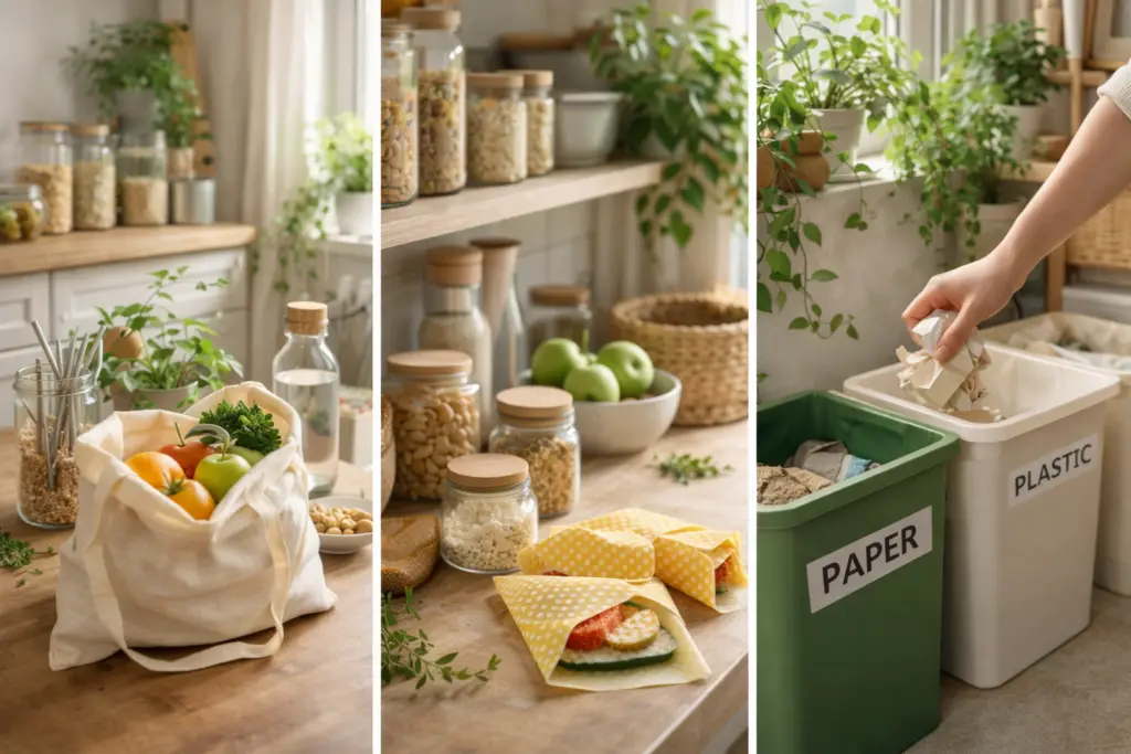ambiente com plantas naturais e luz suave criando espaço sustentável