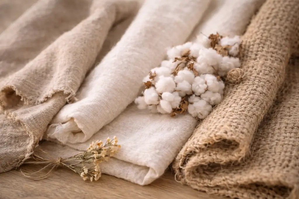 Tecidos naturais na moda ecológica Alt text: