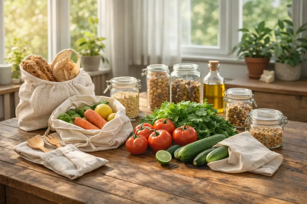 Vida sustentável na prática na cozinha natural