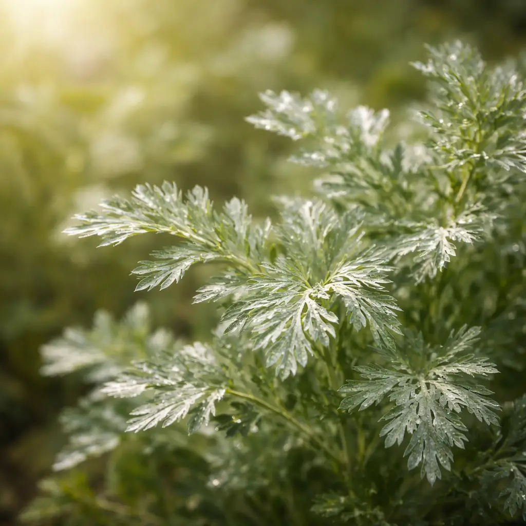 planta losna artemisia absinthium na natureza com folhas verde prateadas