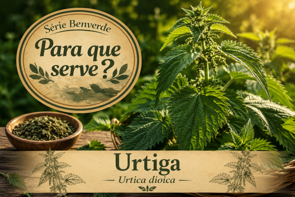 Para que serve a urtiga? Urtiga (Urtica dioica) iluminada pela luz dourada do entardecer.