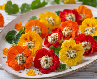 Flores de Capuchinha Recheadas com Ricota, Ervas e Castanhas