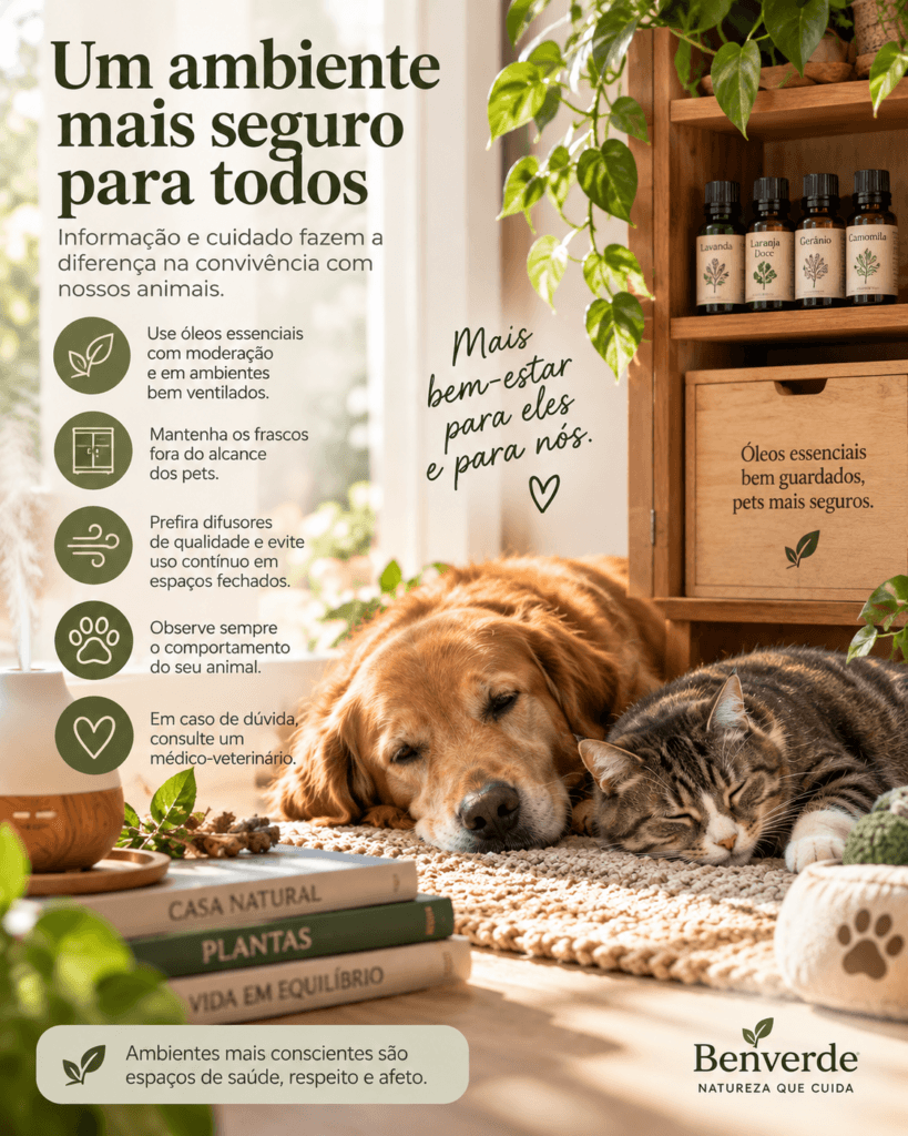 Cão e gato descansando em casa com óleos essenciais guardados em local alto e ambiente bem ventilado