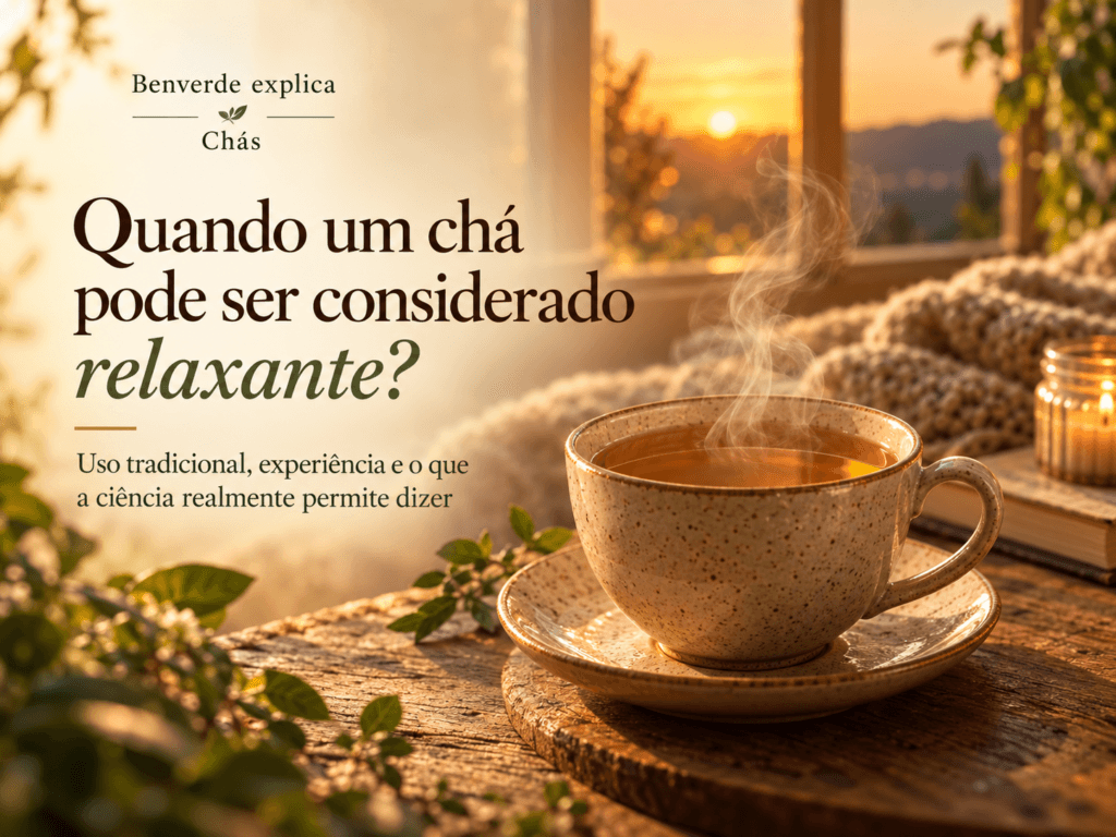 Xícara de chá quente ao entardecer com o título Quando um chá pode ser considerado relaxante?